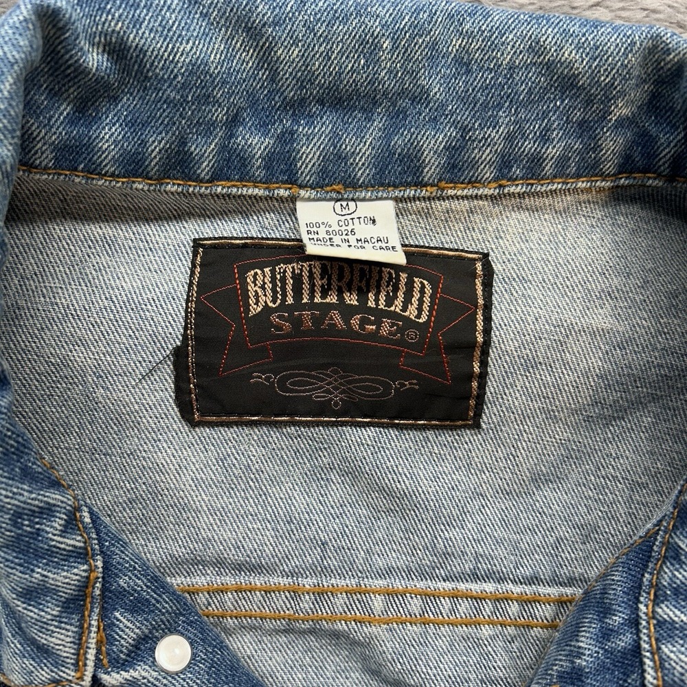 Rare In & Out Burgers Butterfield Stage Denim Jacket‎ Mens Medium Logo On Back - Picture 4 of 6
